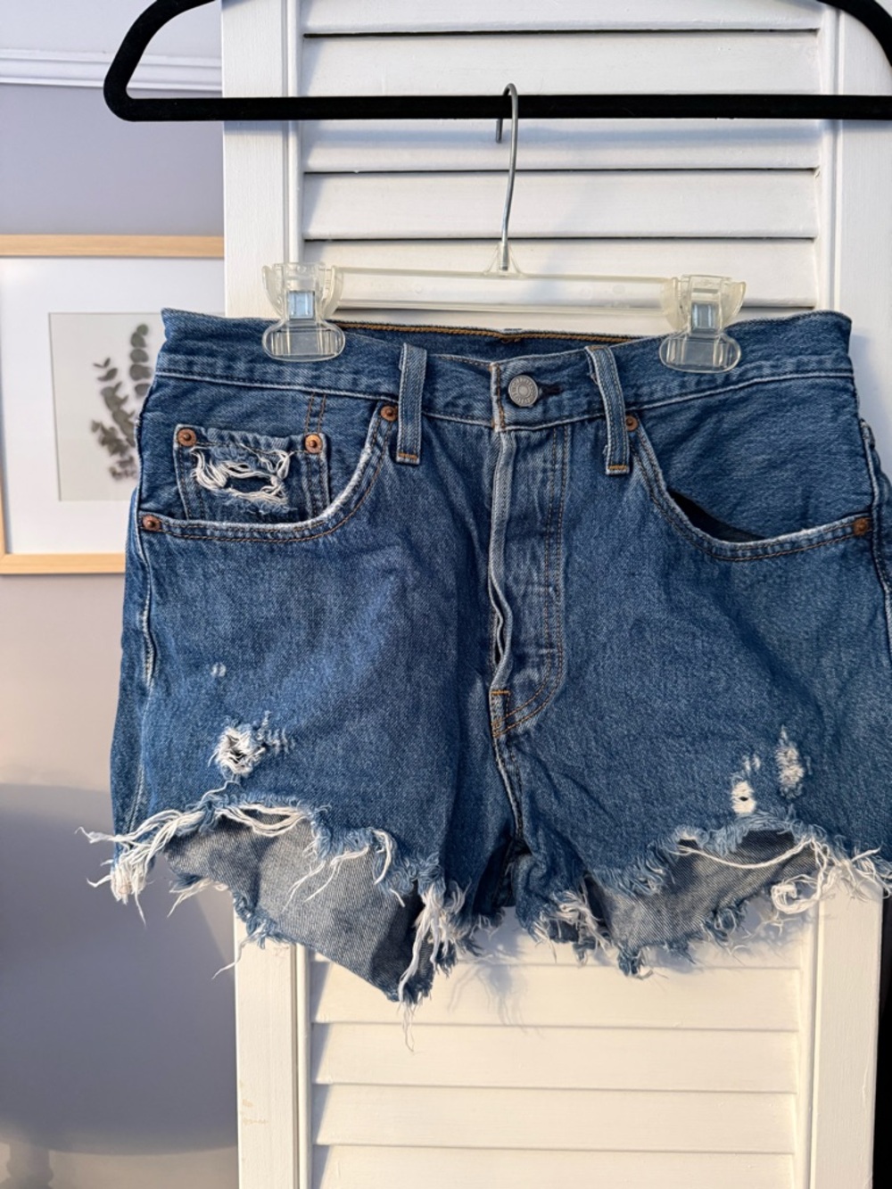 Levi's 501 Distressed Blue Denim Cutoff Shorts